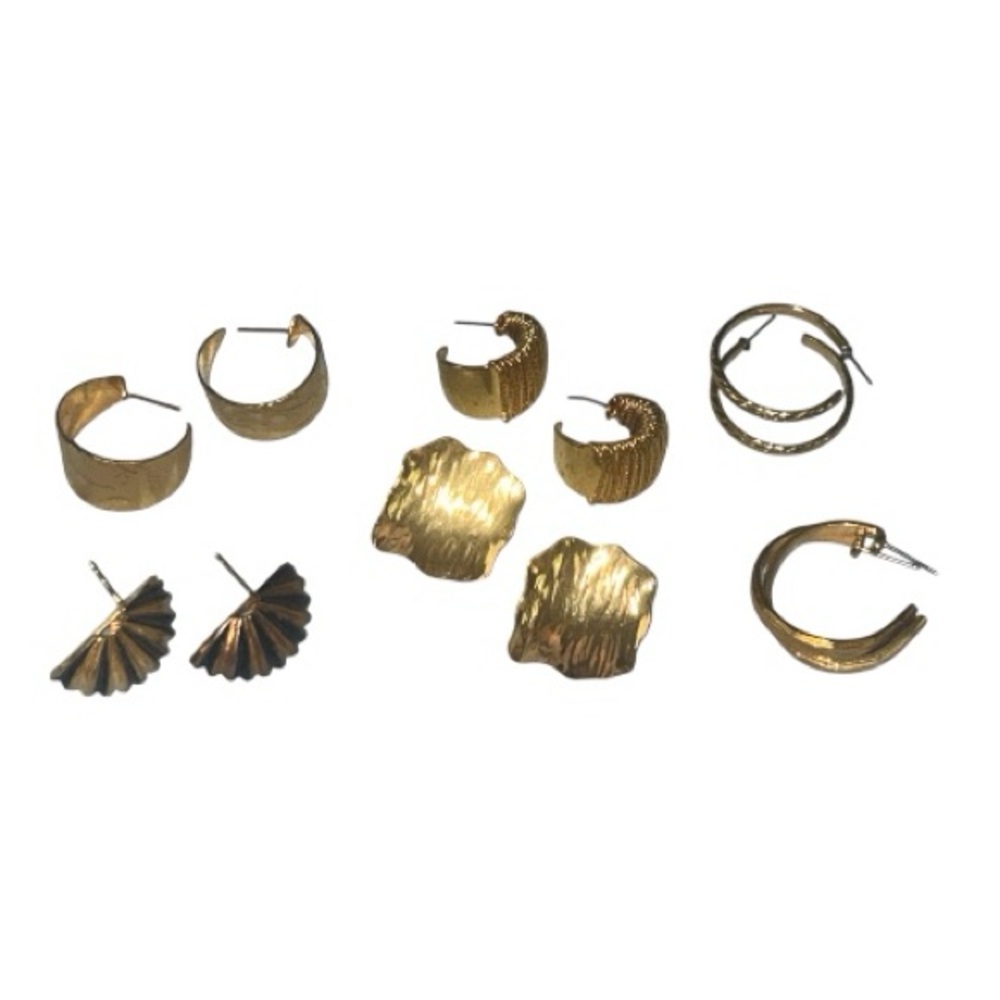 Vintage Bundle 6 Pairs Gold Tone Fashion Hoop Post Earrings No Backs GUC